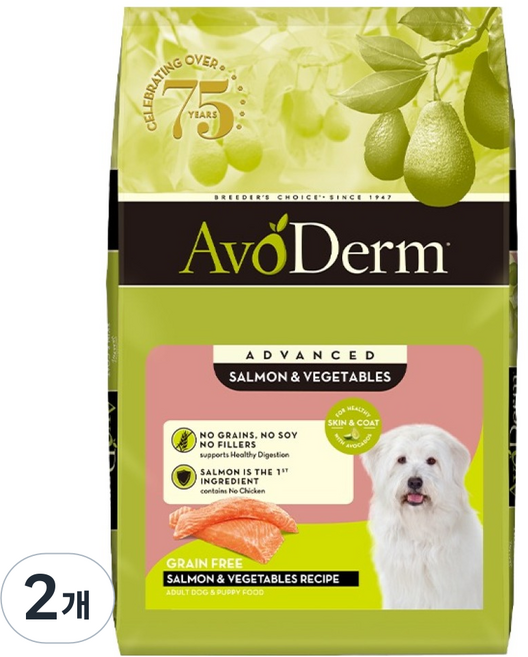 아보덤 강아지 건식사료, 연어+채소, 4.7kg, 2개