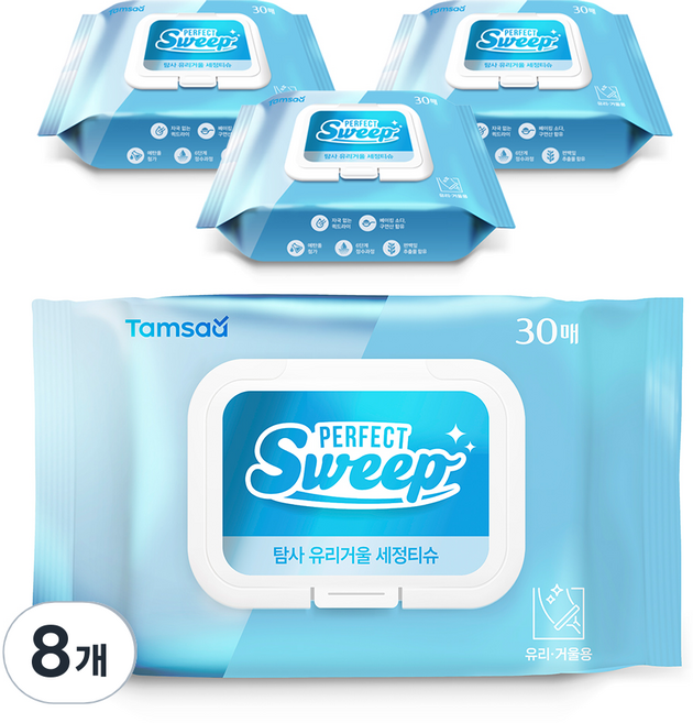 탐사 유리거울 세정티슈 30매, 8개, 45gsm