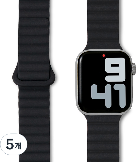 누아트 애플워치 호환 스트랩 이지 퀵 실리콘 투톤 마그네틱 루프, 블랙, 5개