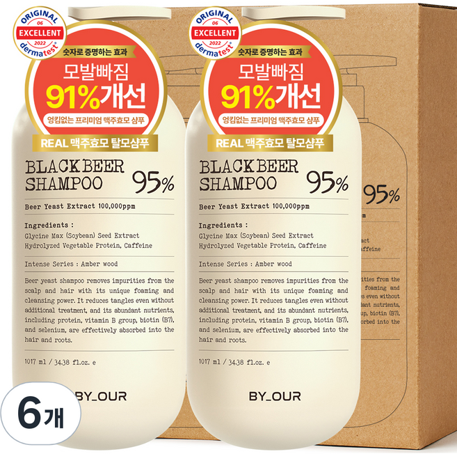 바이아우어 블랙 비어 이스트 샴푸 앰버우드향, 1.017L, 6개