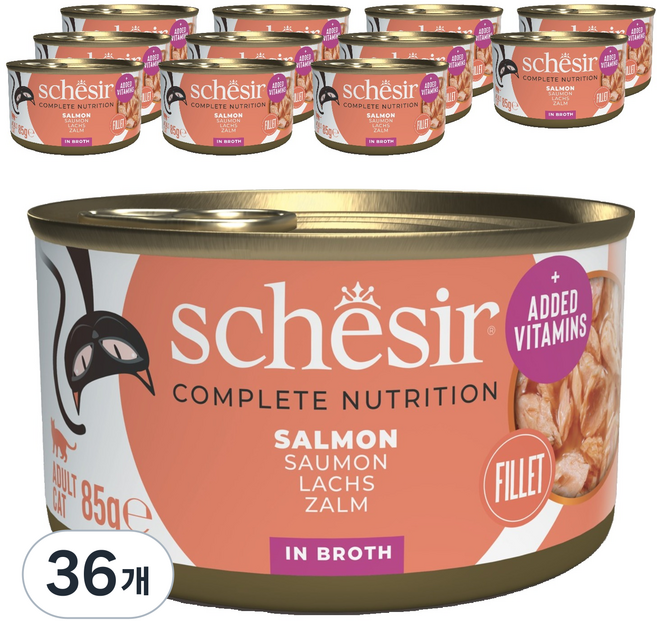 스케지어 성묘용 고양이 쉐지애 브로스 주식캔, 연어+참치, 85g, 36개