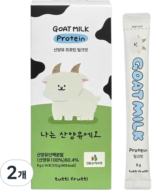 뚜띠프루티 나는 산양유에오 산양유 단백질 초유 프로틴 스틱 분말 14p, 112g, 2개