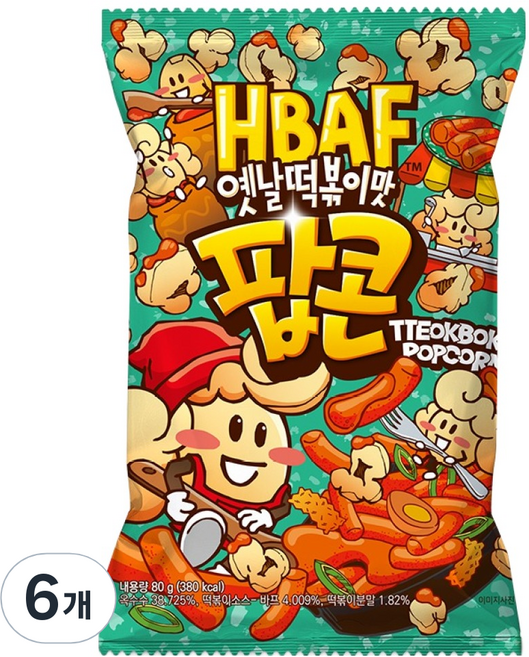 바프 옛날떡볶이맛 팝콘, 80g, 6개