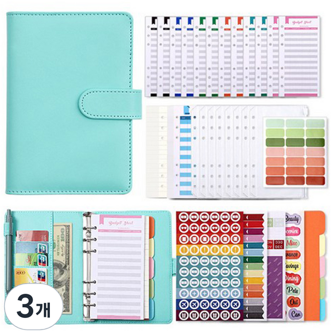 아트조이 A6 마카롱 다이어리 현금 바인더, 그린, 3개