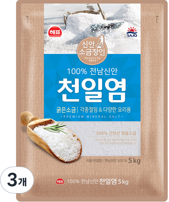 해표 전남 신안 천일염, 5kg, 3개