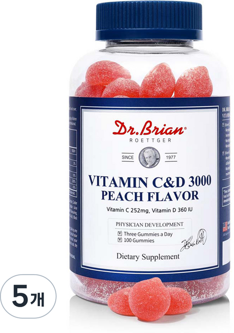닥터브라이언 비타민 C&D 3000 복숭아맛, 100정, 5개
