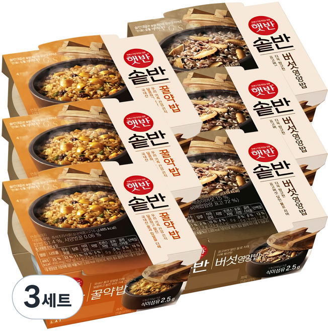 햇반 솥반 버섯 영양밥 200g x 3p + 솥반 꿀약밥 210g x 3p 세트, 3세트