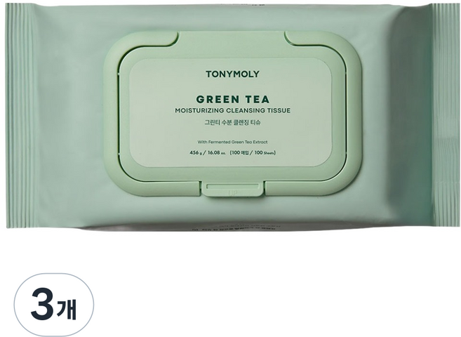 TONYMOLY 綠茶保濕卸妝濕紙巾, 100枚入, 3個