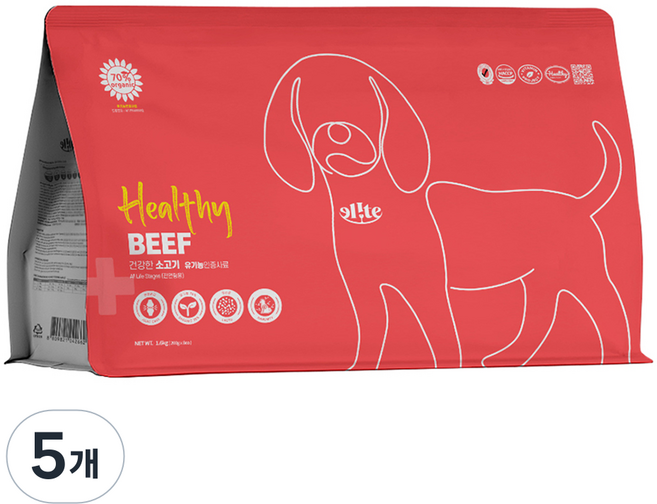 엘릿 엘리트 전연령 강아지 헬씨 레드 유기농 건식사료, 소, 1.6kg, 5개