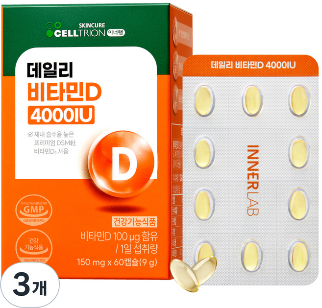 셀트리온 이너랩 데일리 비타민D 4000IU, 60정, 3개