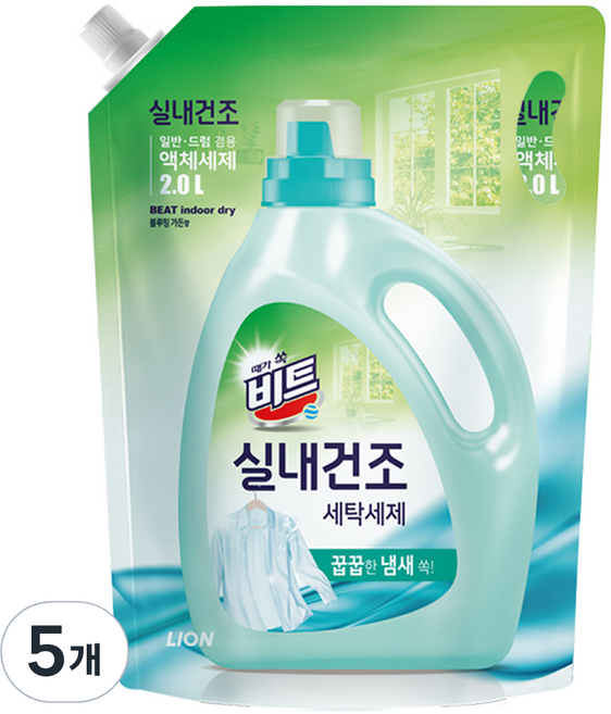 비트 실내건조 일반 / 드럼 겸용 블루밍가든향 액상세제 리필, 5개, 2L