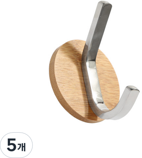 히키스 원목 모던 벽부착 후크 원목 원형 듀얼타입, 혼합 색상, 5개