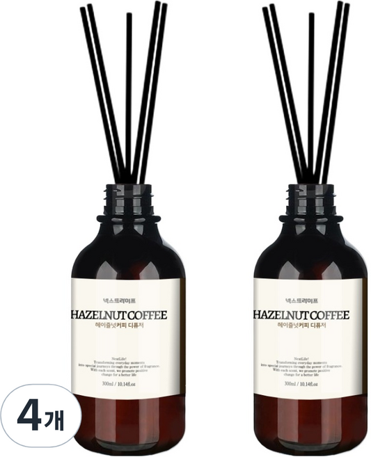 넥스트라이프 프리미엄 실내 디퓨저, 헤이즐넛커피, 300ml, 4개