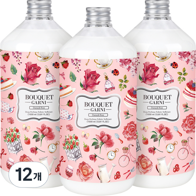 부케가르니 딥퍼퓸 섬유유연제 다마스크로즈, 1L, 12개