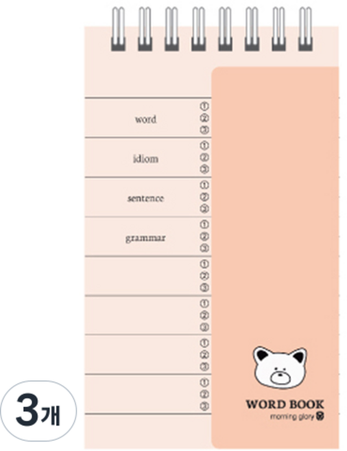 모닝글로리 2000 한쪽가리개 단어장 상철 수첩 100매, 3개, 랜덤발송