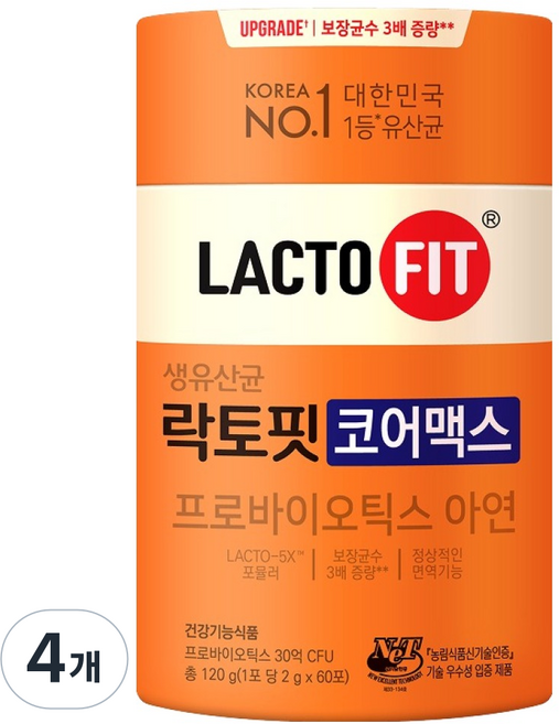 락토핏 생유산균 코어맥스 60p, 120g, 4개