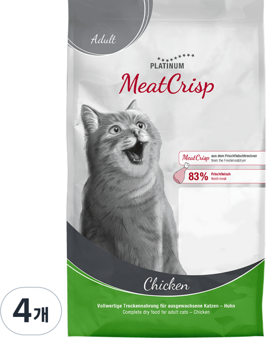 PLATINUM 고양이 어덜트 미트 크리스프 사료 치킨, 닭, 1.5kg, 4개