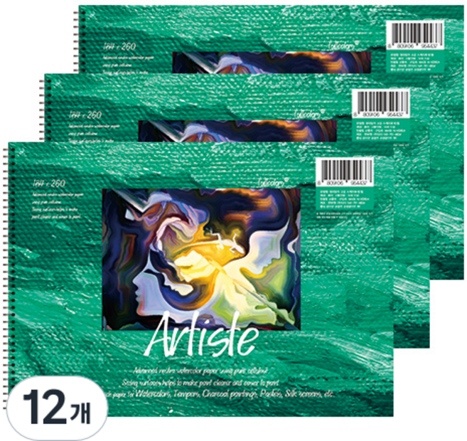 풀컬러즈 미술용 스케치북 170g, 16절, 15매, 12개