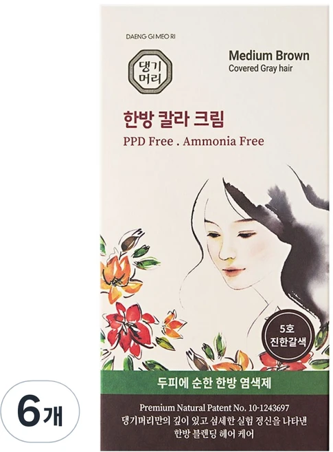 댕기머리 한방 염색약, 5호 진한갈색, 6개 - 쿠팡