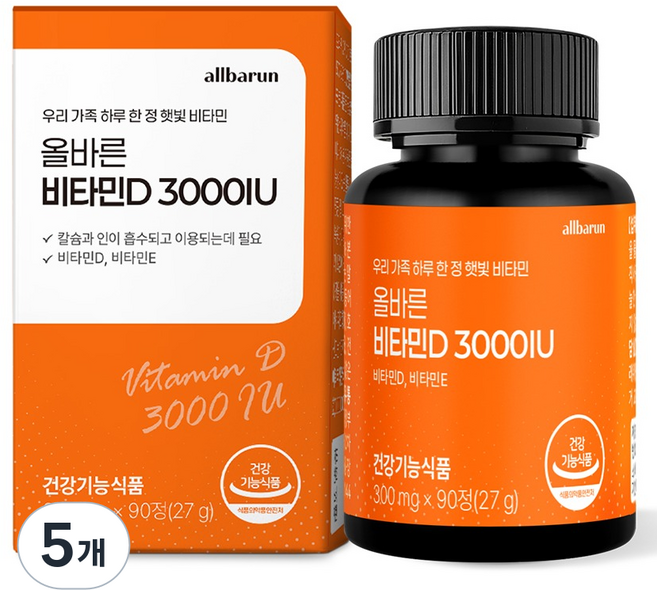 올바른건강식품 비타민 D 3000IU 27g, 5개, 90정
