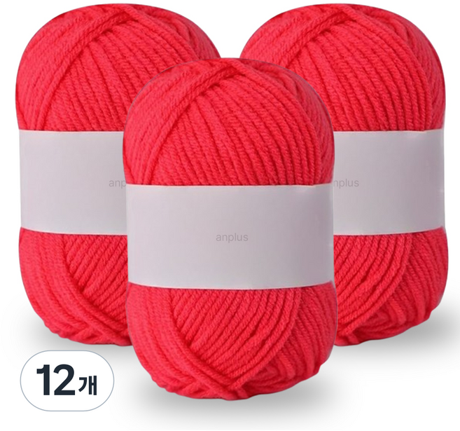 앙플러스 퐁실한 구름 뜨개실, 스트로베리, 12개