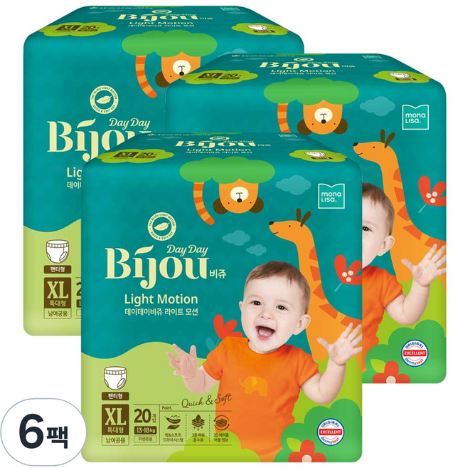 데이데이비쥬 라이트모션 팬츠 기저귀 남여공용, 특대형(XL), 120매