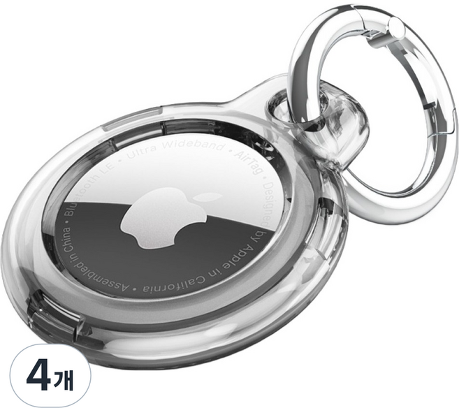 SINJIMORU AirTag 保護套 360度側面保護 PC 超薄硬殼保護殼, 透明黑, 4個