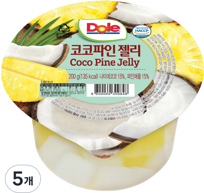 Dole 都樂 椰子鳳梨杯裝果凍 1個入, 200g, 5個