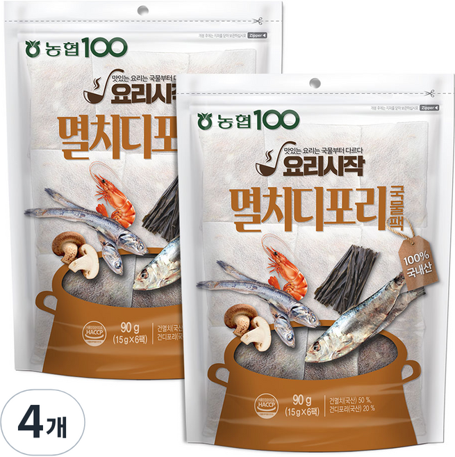 농협100 멸치디포리 국물팩, 15g, 4개
