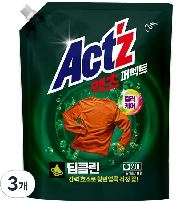 액츠 퍼펙트 딥클린 액상세제 리필, 2L, 3개