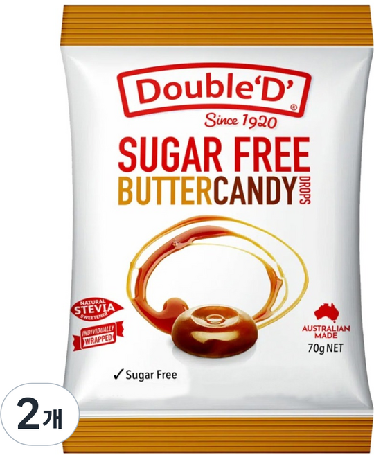 DoubleD 슈가프리 버터 캔디, 70g, 2개