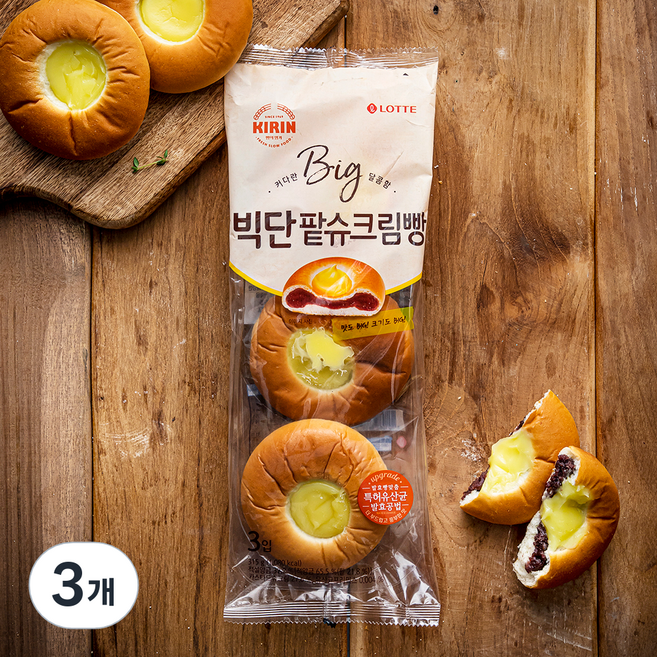 기린 팥 슈크림빵 빅단, 105g, 3개입, 3개