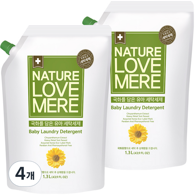 NATURE LOVE MERE 然自母愛 嬰幼兒衣物洗衣精補充包 菊花香, 1.3L, 4包