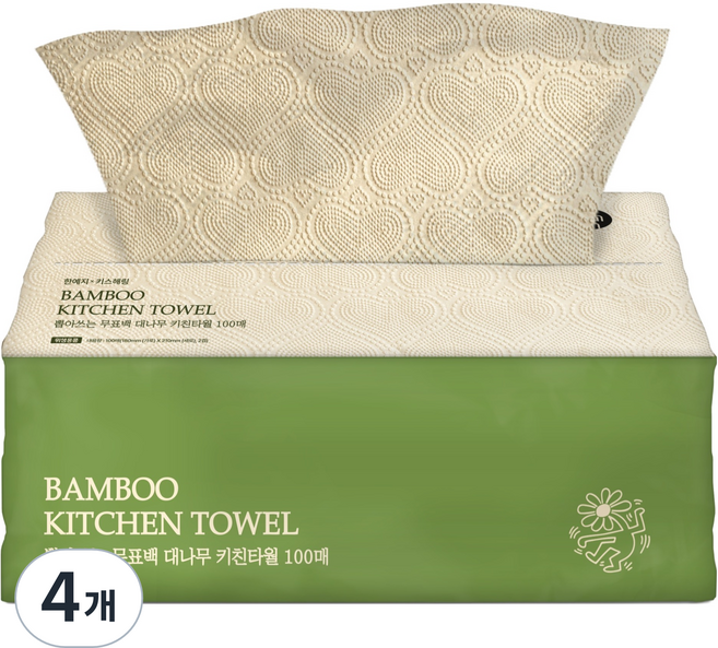 한예지 키스해링 대나무 뽑아쓰는 키친타올, 100개입, 4개