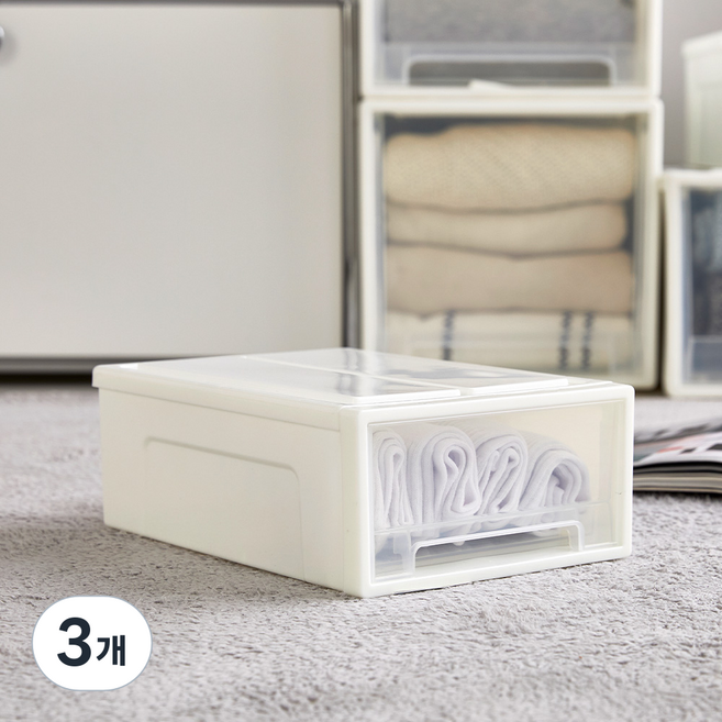 모던하우스 적층 모듈 서랍형 슬라이딩 리빙박스, 아이보리, 3개