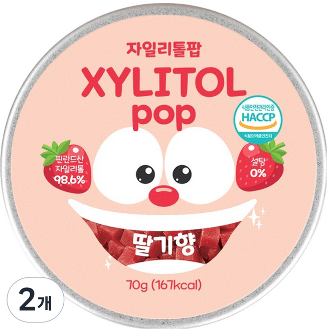 자일리톨팝 틴케이스 딸기, 70g, 2개