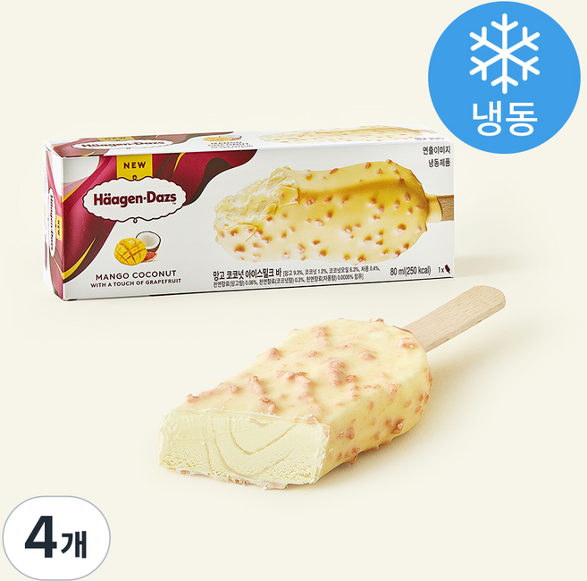 하겐다즈 망고 코코넛 앤 자몽 아이스밀크바 (냉동), 4개, 1개입, 80ml