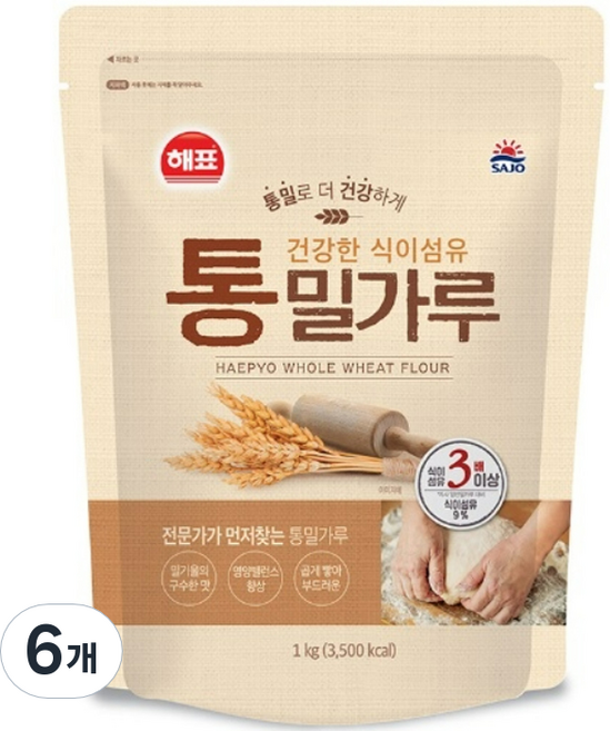 해표 사조 통밀가루, 1kg, 6개