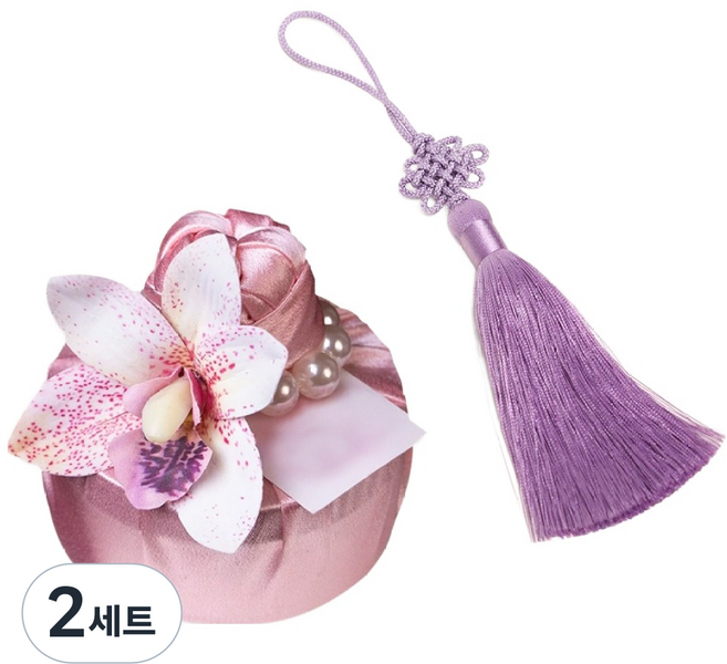 마메 고급 실크 보자기 + 노리개 세트, 핑크 + 퍼플, 2세트