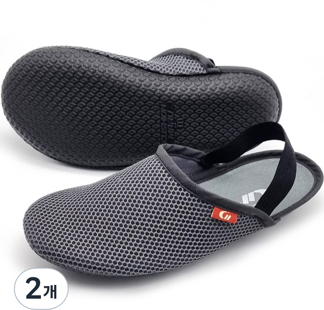 쿠션마루 메쉬원단 밴드형 쿠션 실내화, 그레이, 2개