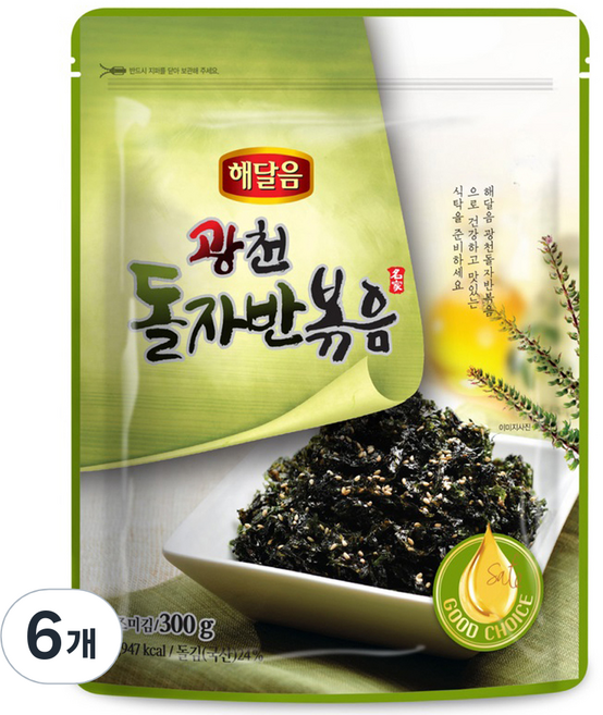 해달음 광천 조미김 돌자반볶음, 300g, 6개