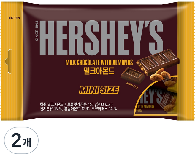 허쉬 크리미 밀크아몬드 초콜릿 미니 사이즈, 165g, 2개