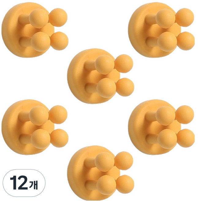 블럭마트 접착식 다용도 실리콘 칫솔 면도기걸이, 옐로우, 12개