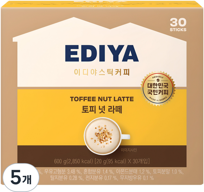 EDIYA COFFEE 太妃糖堅果拿鐵, 20g, 30入, 5個