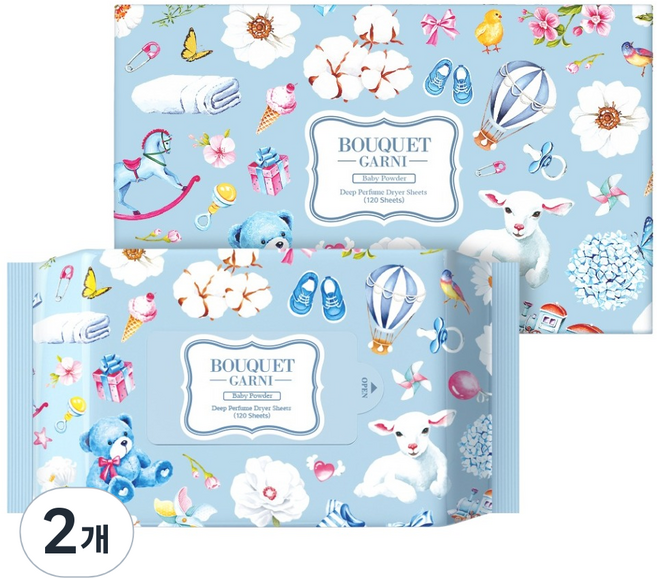 부케가르니 딥 퍼퓸 드라이시트 섬유유연제 베이비파우더 본품, 120개입, 2개