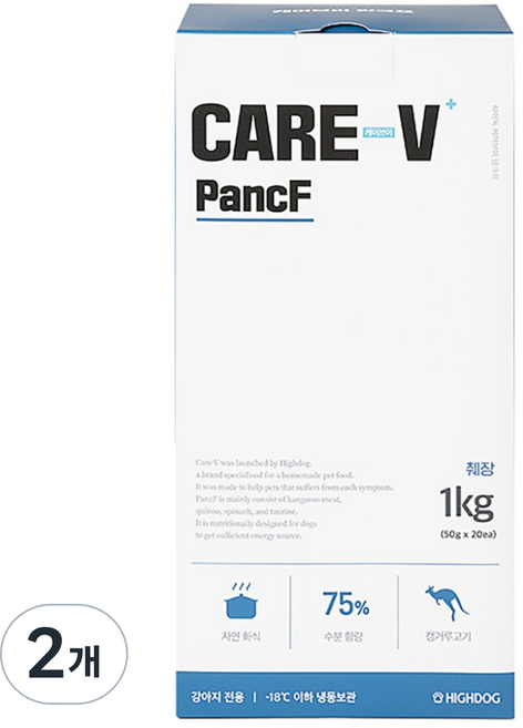 하이독 생후 3개월령 이상 강아지 케어브이 판크프 냉동 화식사료 20개입, 캥거루, 1kg, 2개