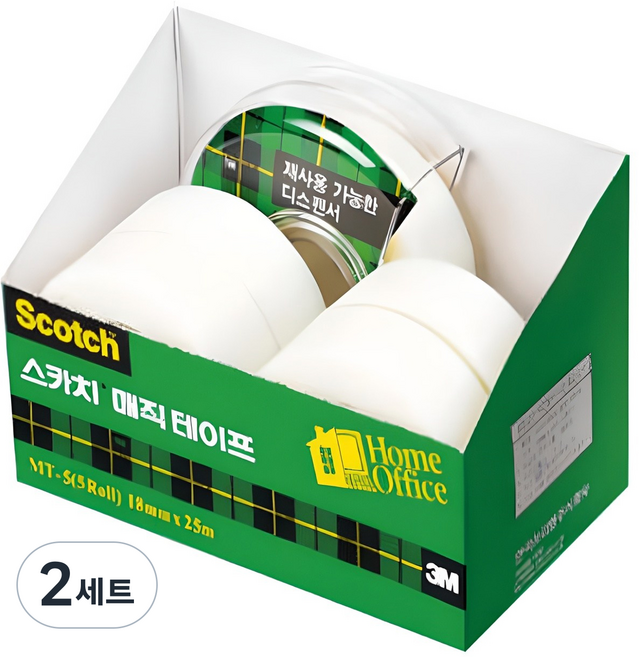 스카치 매직 테이프 디스펜서 + 리필 18mm x 25m 4p 오피스 팩 MT-5, 반투명, 2세트