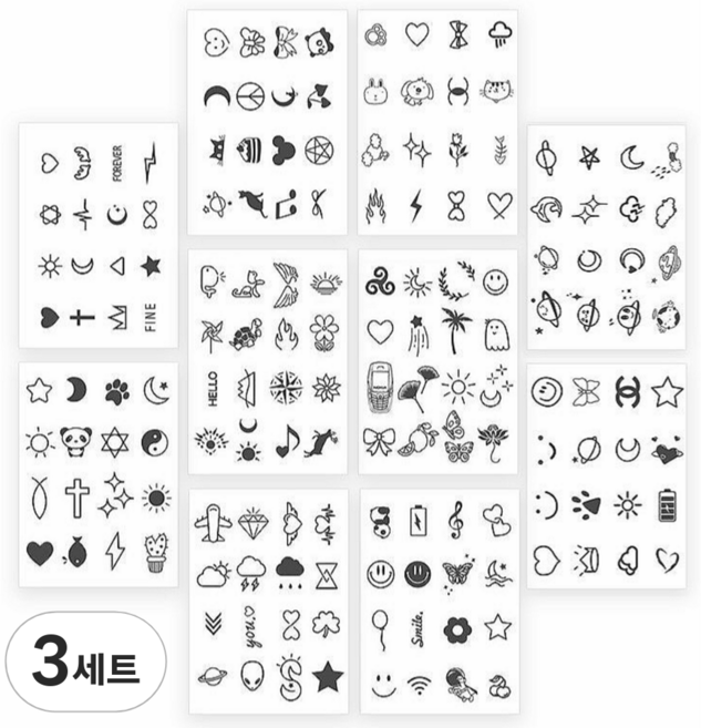 THE狎鷗亭姐姐 半永久迷你自助紋身貼紙 160款組合, 3套, 黑藍色