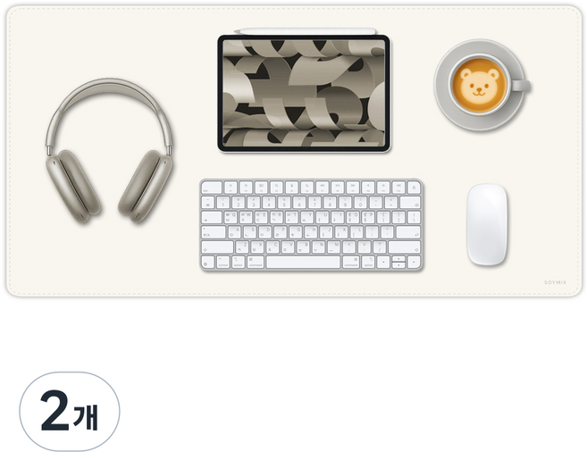 SOYMIX 獨特皮革長桌墊 書桌墊 SOL7LO M, 象牙白, 2個