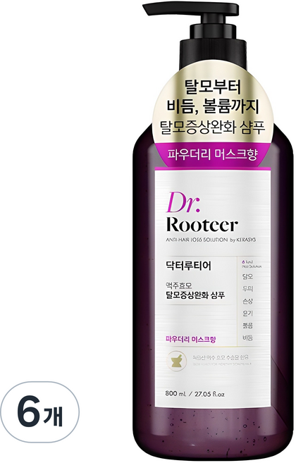DrRooteer 啤酒酵母緩解掉髮症狀洗髮精 粉香麝香, 800ml, 6個